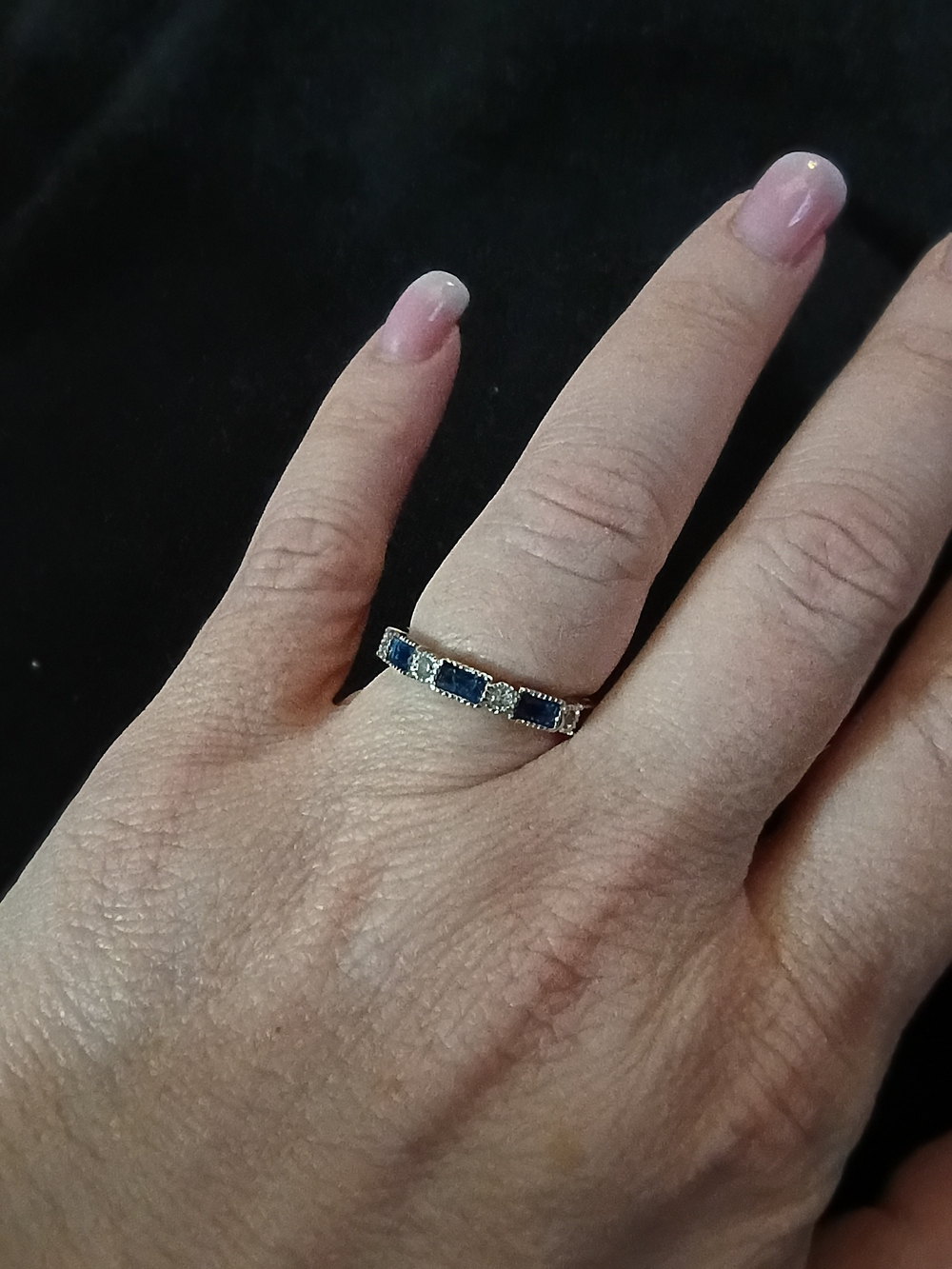 Classic Sapphire -like and Cubic Zirconia Band Ring - Women Jewelry